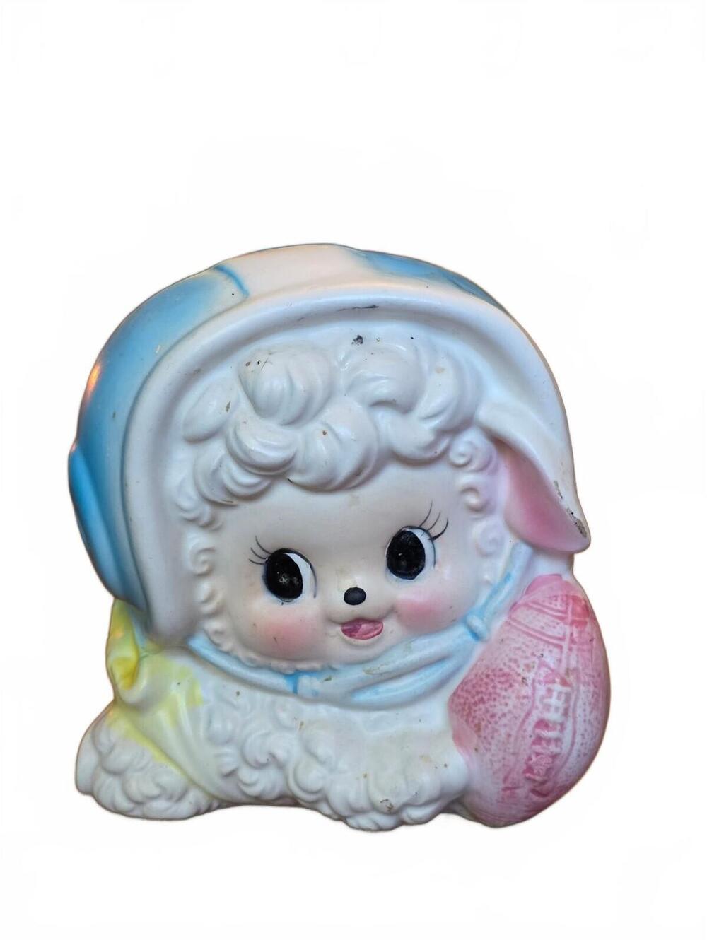 Vintage 1950s Napcoware Ceramic Baby Lamb Planter w/ Football - Japan